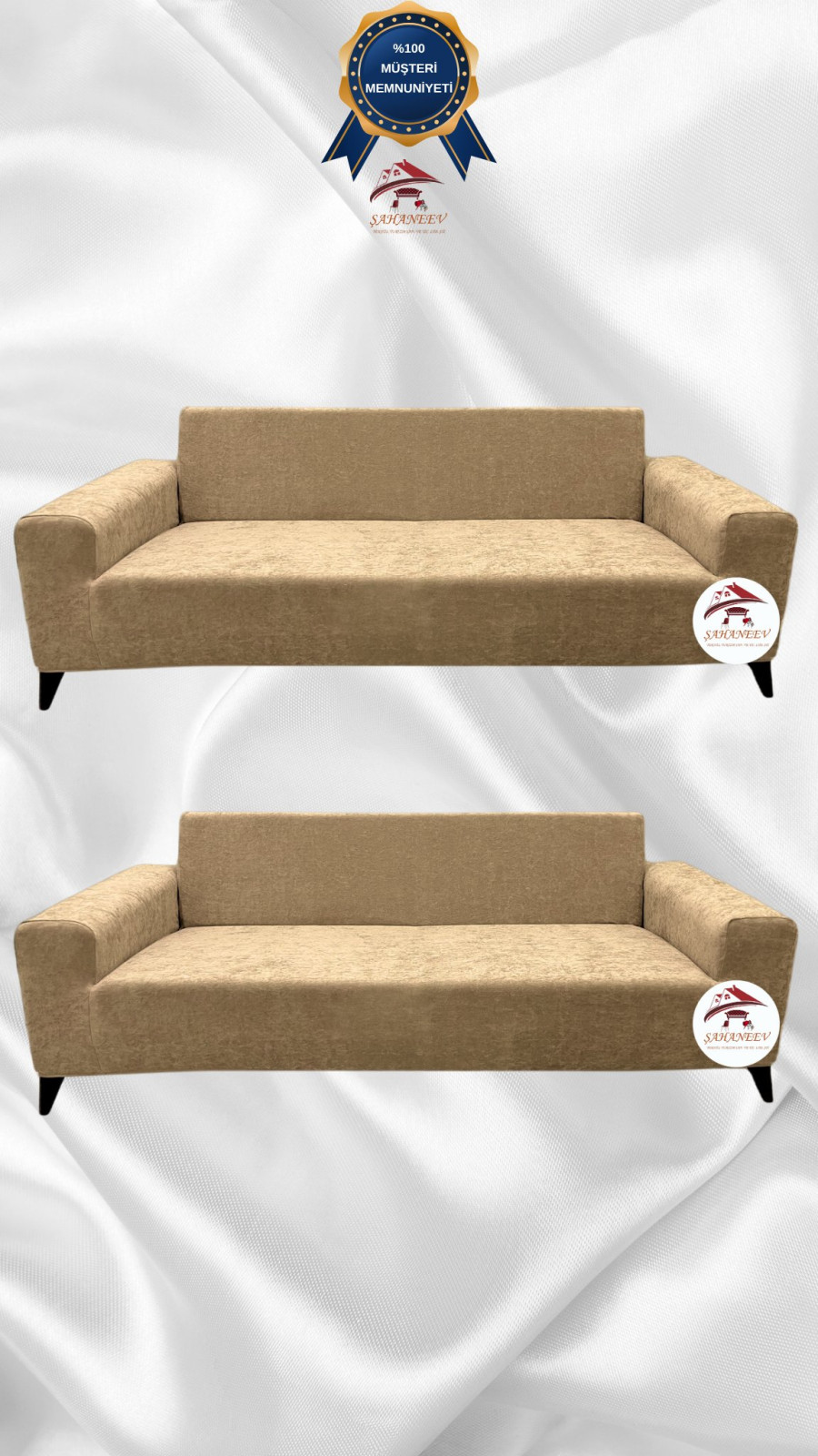 Baby Face Kumaş Giydirme Koltuk Örtüsü - Lastikli Kadife Koltuk Koruyucu Sütlü Kahve Renk 3+3 (2 Parça Set) Özel Ölçü