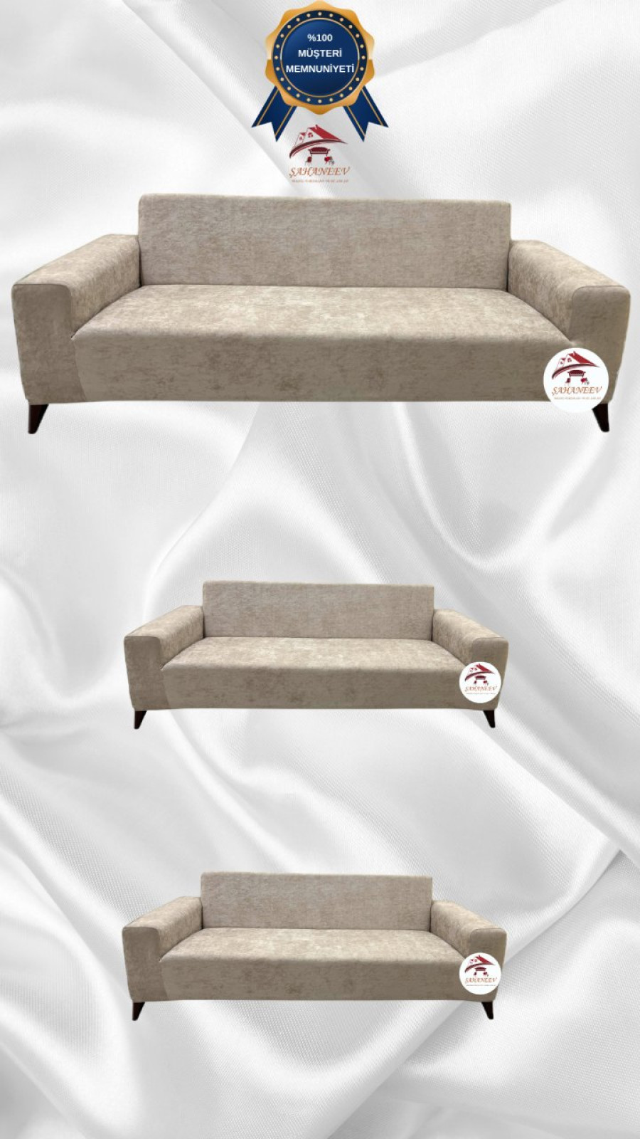 Baby Face Kumaş Giydirme Koltuk Örtüsü - Lastikli Kadife Koltuk Koruyucu Vizon Renk 3+2+2 (3 Parça Set)