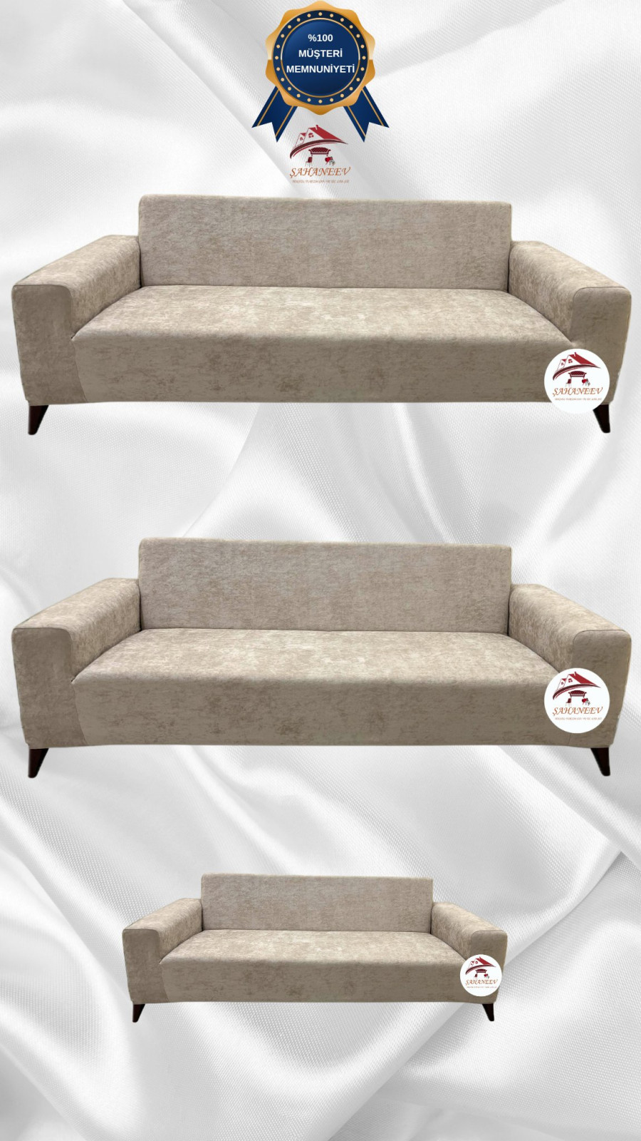 Baby Face Kumaş Giydirme Koltuk Örtüsü - Lastikli Kadife Koltuk Koruyucu Vizon Renk 3+3+2 (3 Parça Set) Özel Ölçü