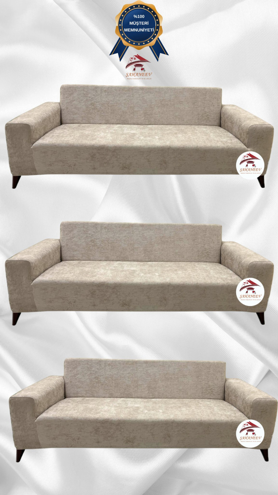 Baby Face Fabric Slip-On Sofa Cover - Elastic Velvet Furniture Protector Mink Color 3+3+3 (3 Piece Set)