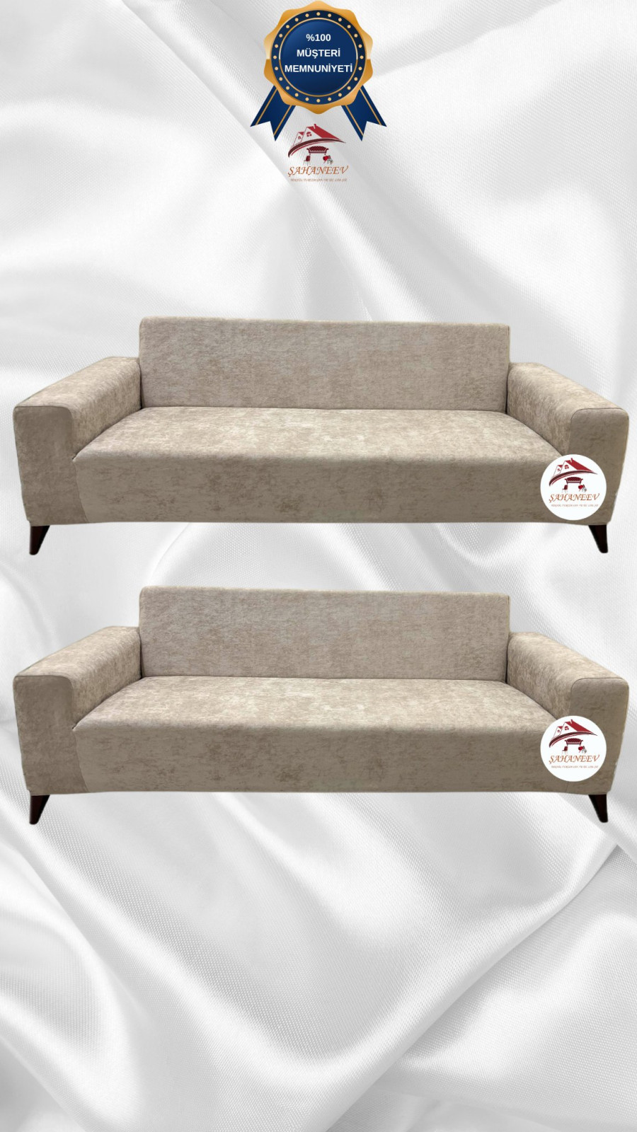 Baby Face Kumaş Giydirme Koltuk Örtüsü - Lastikli Kadife Koltuk Koruyucu Vizon Renk 3+3 (2 Parça Set)