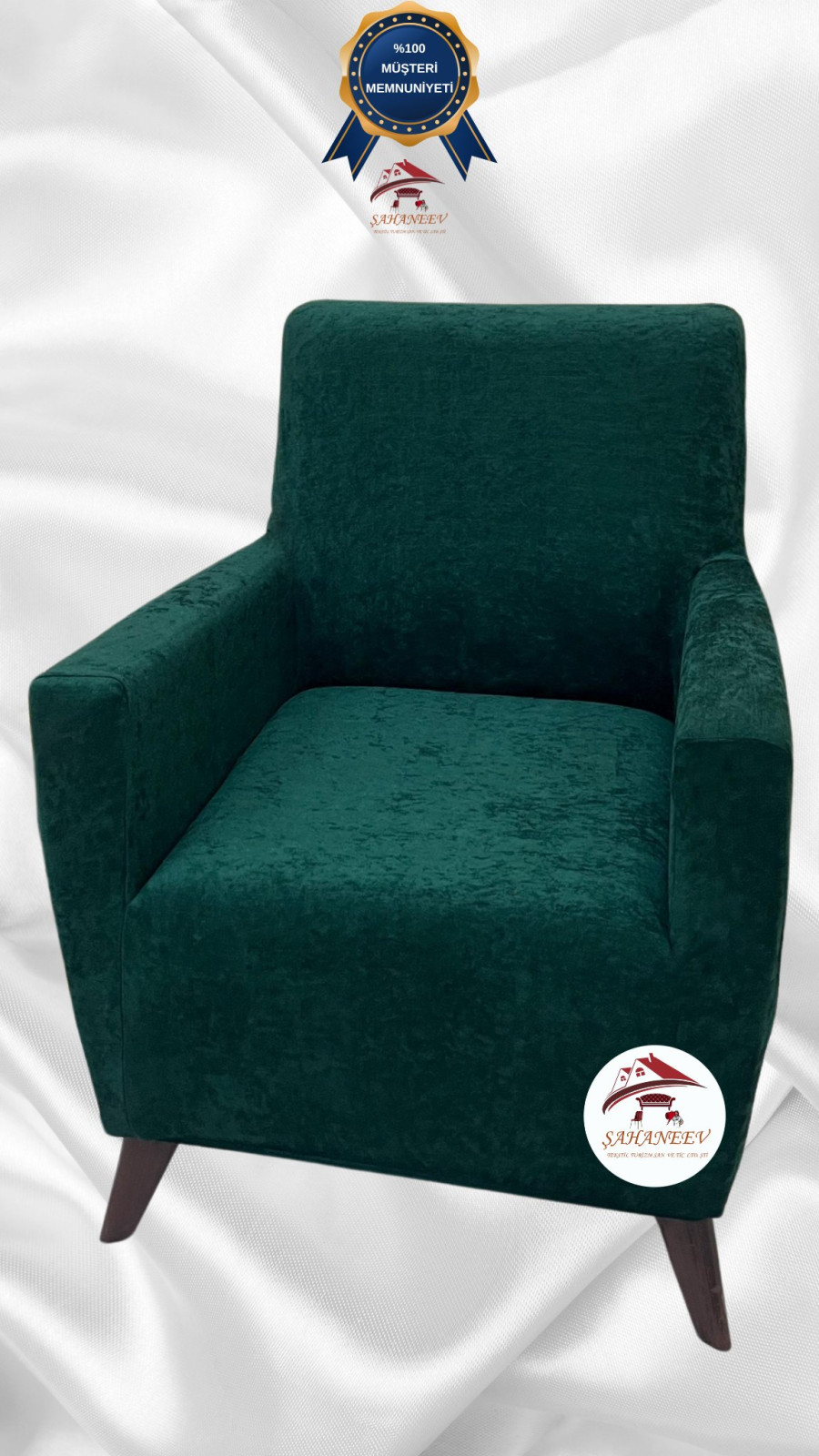 Baby Face Kumaş Giydirme Koltuk Örtüsü - Lastikli Kadife Koltuk Koruyucu Zümrüt Yeşili Renk Tekli (1 Parça) Özel Ölçü