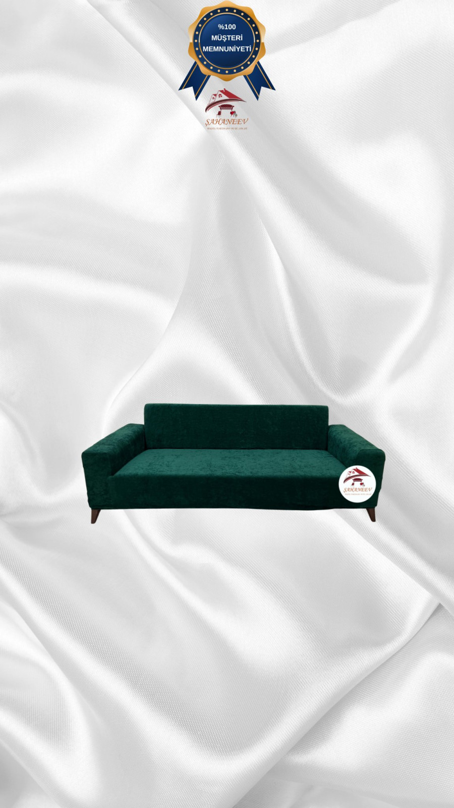 Baby Face Kumaş Giydirme Koltuk Örtüsü - Lastikli Kadife Koltuk Koruyucu Zümrüt Yeşili Renk 2'li Set (1 Parça) Özel Ölçü