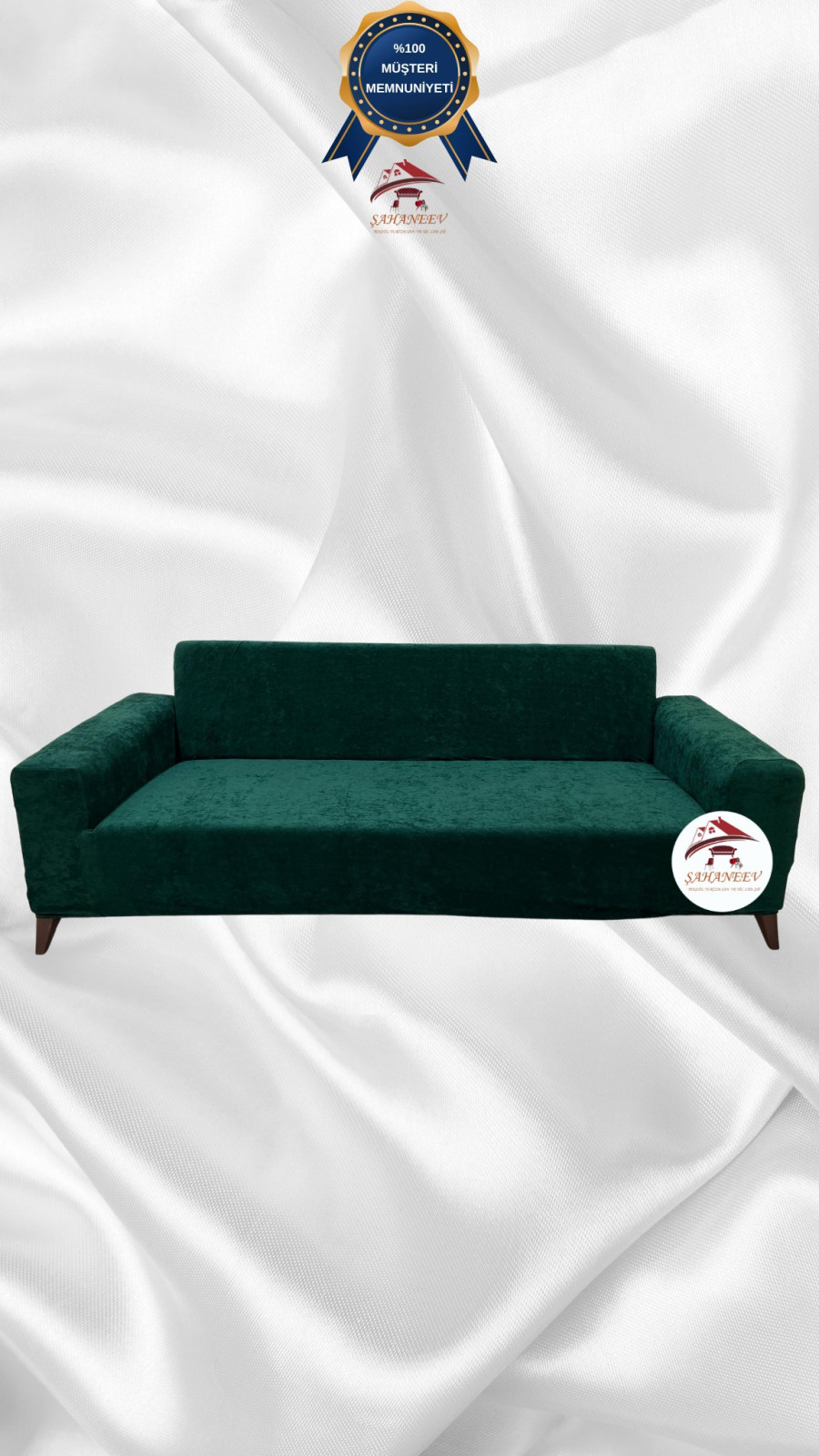 Baby Face Kumaş Giydirme Koltuk Örtüsü - Lastikli Kadife Koltuk Koruyucu Zümrüt Yeşili Renk 3'lü Set (1 Parça) Özel Ölçü