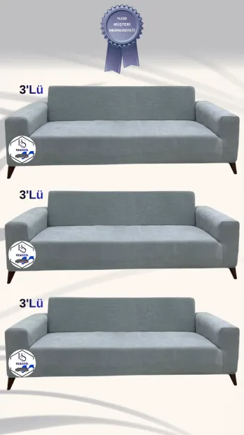 Bamboo Fabric Slip-On Sofa Cover - Stretch Sofa Protector Light Gray Color 3+3+3 (3 Piece Set)