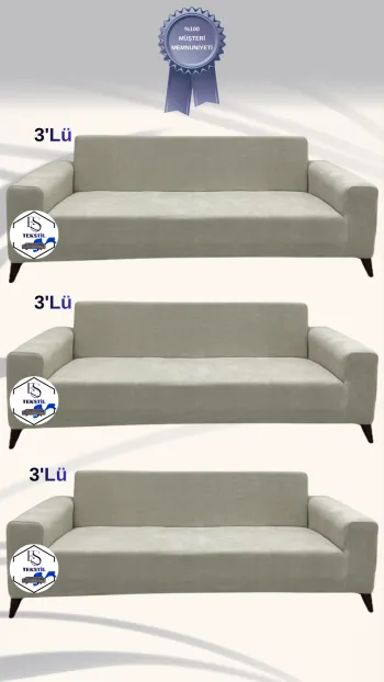Bamboo Fabric Slip-On Sofa Cover - Stretch Sofa Protector Beige Color 3+3+3 (3 Piece Set)