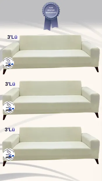 Bamboo Fabric Slip-On Sofa Cover - Stretch Sofa Protector Cream Color 3+3+3 (3 Piece Set)