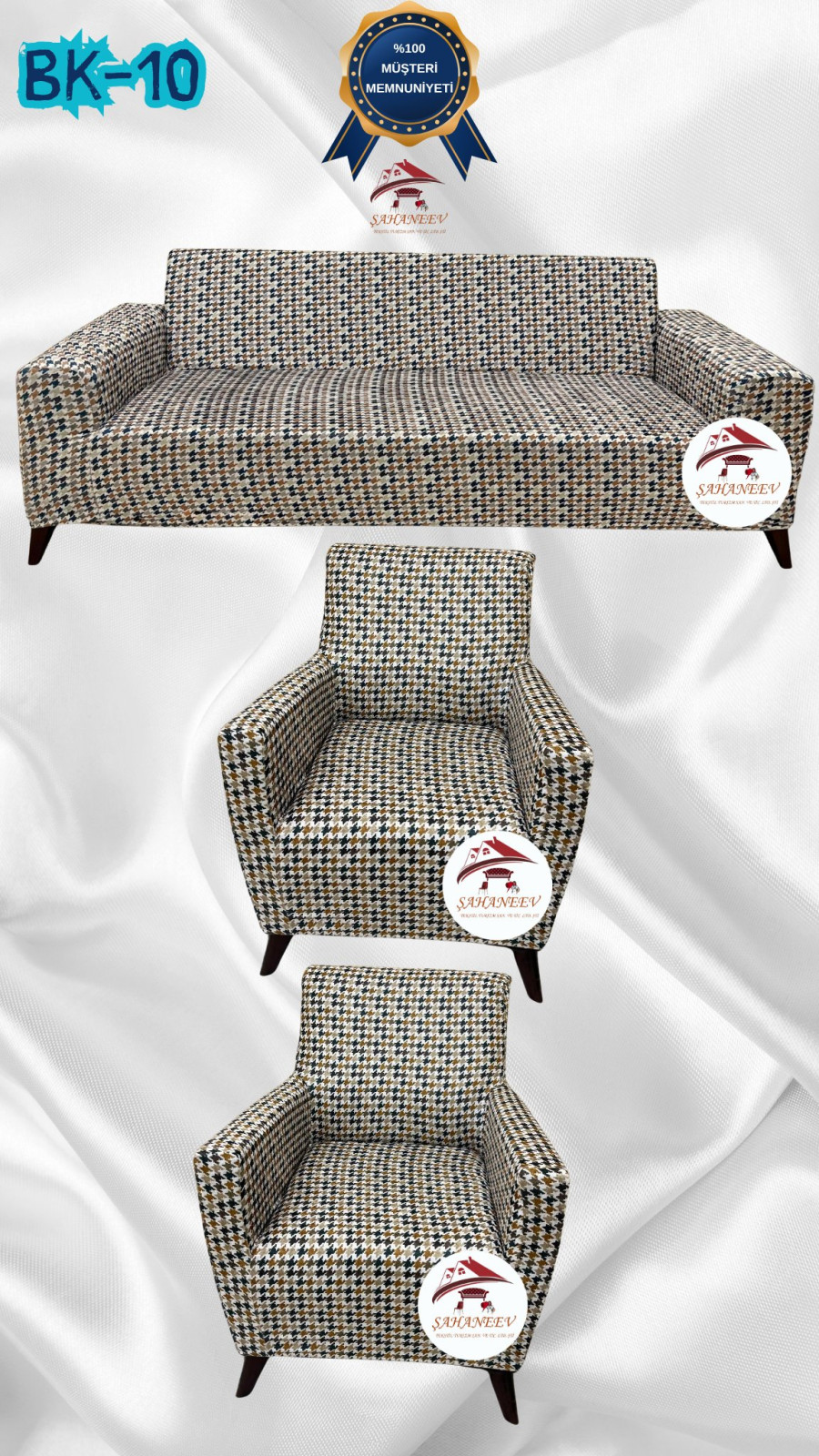 Desenli Baskılı Kadife Giydirme Koltuk Kılıfı - Elastik Esnek Koltuk Takımı Koruyucu Set Model BK-10 Renk 3+1+1 (3 Parça Set) Özel Ölçü