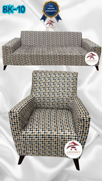 Desenli Baskılı Kadife Giydirme Koltuk Kılıfı - Elastik Esnek Koltuk Takımı Koruyucu Set Model BK-10 Renk 3+1 (2 Parça Set)