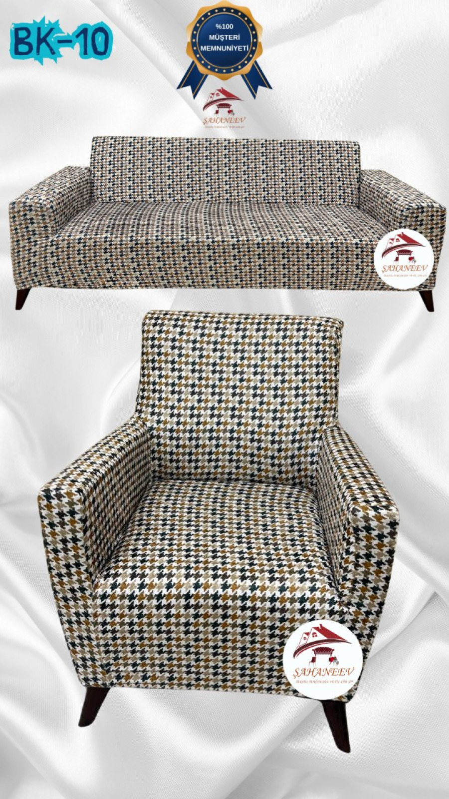 Desenli Baskılı Kadife Giydirme Koltuk Kılıfı - Elastik Esnek Koltuk Takımı Koruyucu Set Model BK-10 Renk 3+1 (2 Parça Set)