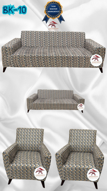 Desenli Baskılı Kadife Giydirme Koltuk Kılıfı - Elastik Esnek Koltuk Takımı Koruyucu Set Model BK-10 Renk 3+2+1+1 (4 Parça Set)