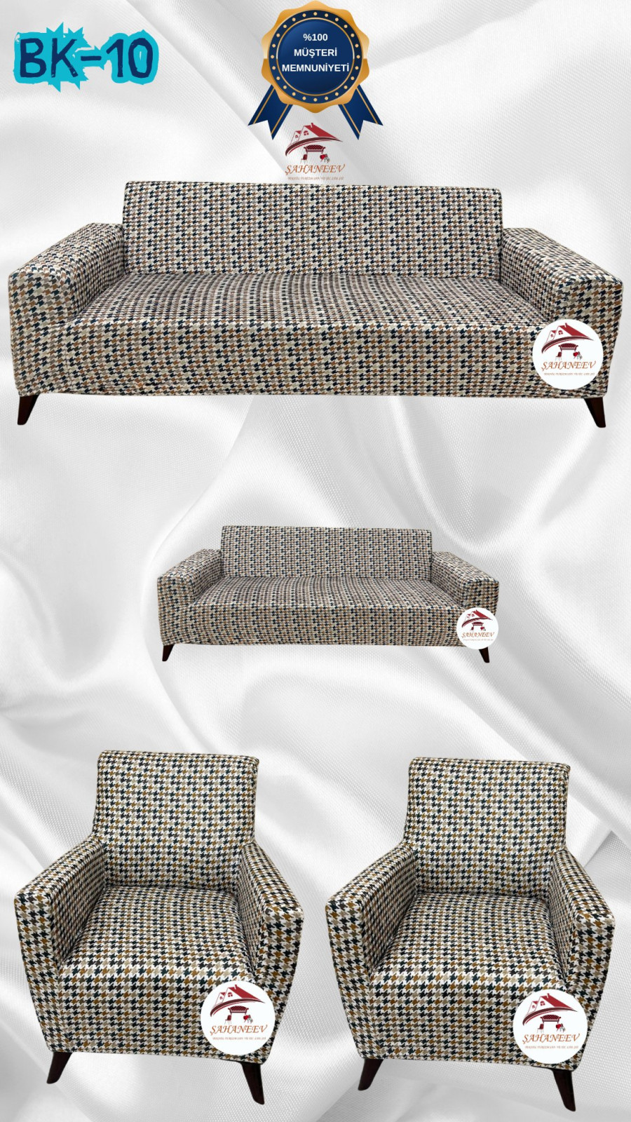 Desenli Baskılı Kadife Giydirme Koltuk Kılıfı - Elastik Esnek Koltuk Takımı Koruyucu Set Model BK-10 Renk 3+2+1+1 (4 Parça Set) Özel Ölçü