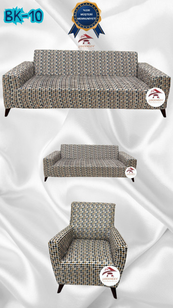 Desenli Baskılı Kadife Giydirme Koltuk Kılıfı - Elastik Esnek Koltuk Takımı Koruyucu Set Model BK-10 Renk 3+2+1 (3 Parça Set)