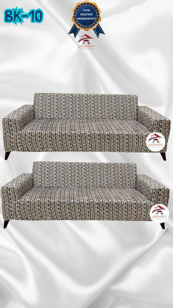 Desenli Baskılı Kadife Giydirme Koltuk Kılıfı - Elastik Esnek Koltuk Takımı Koruyucu Set Model BK-10 Renk 3+3 (2 Parça Set)