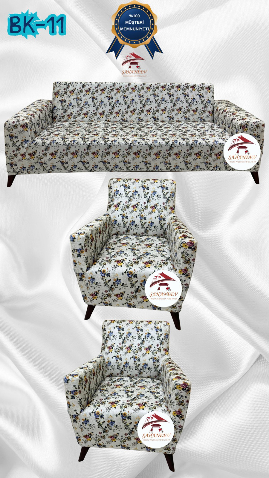 Desenli Baskılı Kadife Giydirme Koltuk Kılıfı - Elastik Esnek Koltuk Takımı Koruyucu Set Model BK-11 Renk 3+1+1 (3 Parça Set) Özel Ölçü