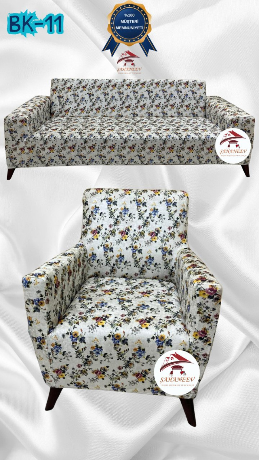 Desenli Baskılı Kadife Giydirme Koltuk Kılıfı - Elastik Esnek Koltuk Takımı Koruyucu Set Model BK-11 Renk 3+1 (2 Parça Set)