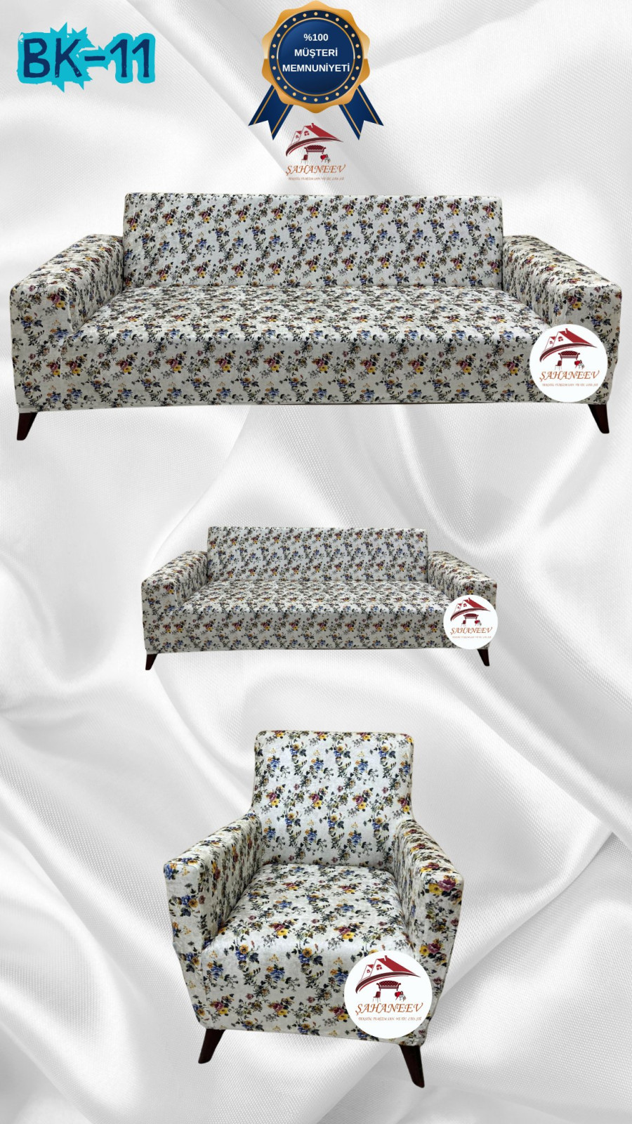 Desenli Baskılı Kadife Giydirme Koltuk Kılıfı - Elastik Esnek Koltuk Takımı Koruyucu Set Model BK-11 Renk 3+2+1 (3 Parça Set)