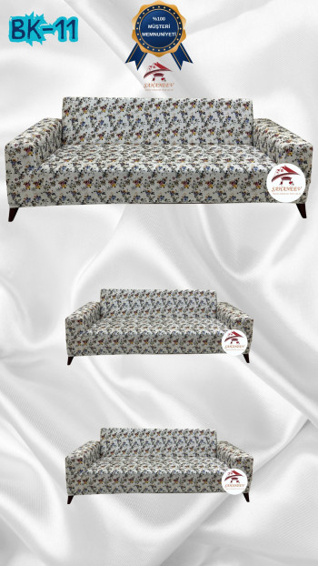 Desenli Baskılı Kadife Giydirme Koltuk Kılıfı - Elastik Esnek Koltuk Takımı Koruyucu Set Model BK-11 Renk 3+2+2 (3 Parça Set)