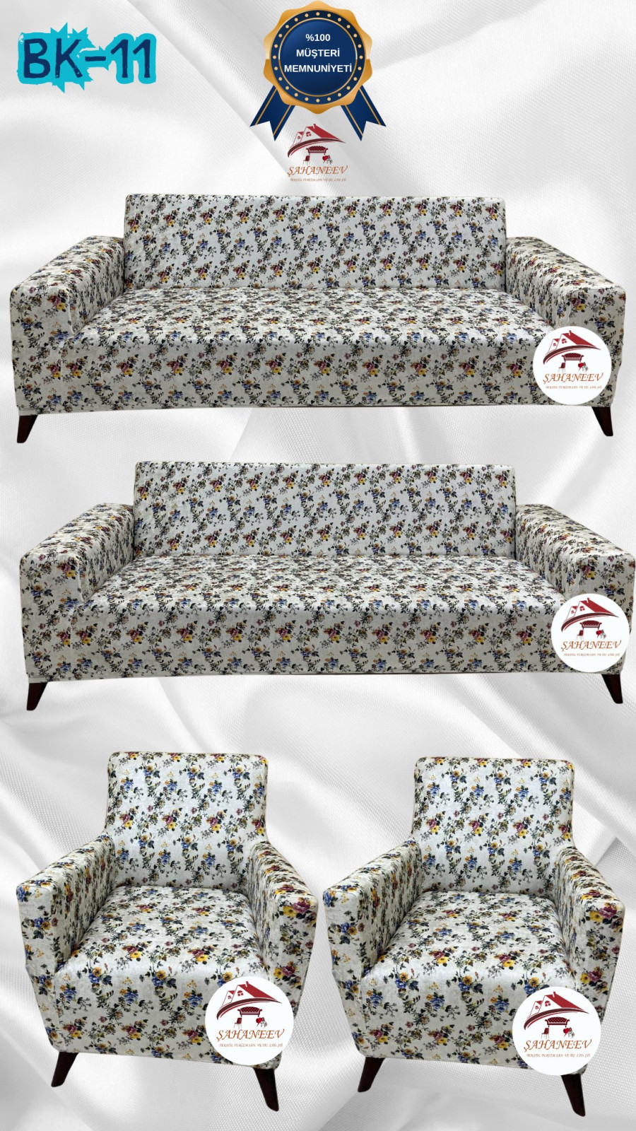 Desenli Baskılı Kadife Giydirme Koltuk Kılıfı - Elastik Esnek Koltuk Takımı Koruyucu Set Model BK-11 Renk 3+3+1+1 (4 Parça Set) Özel Ölçü