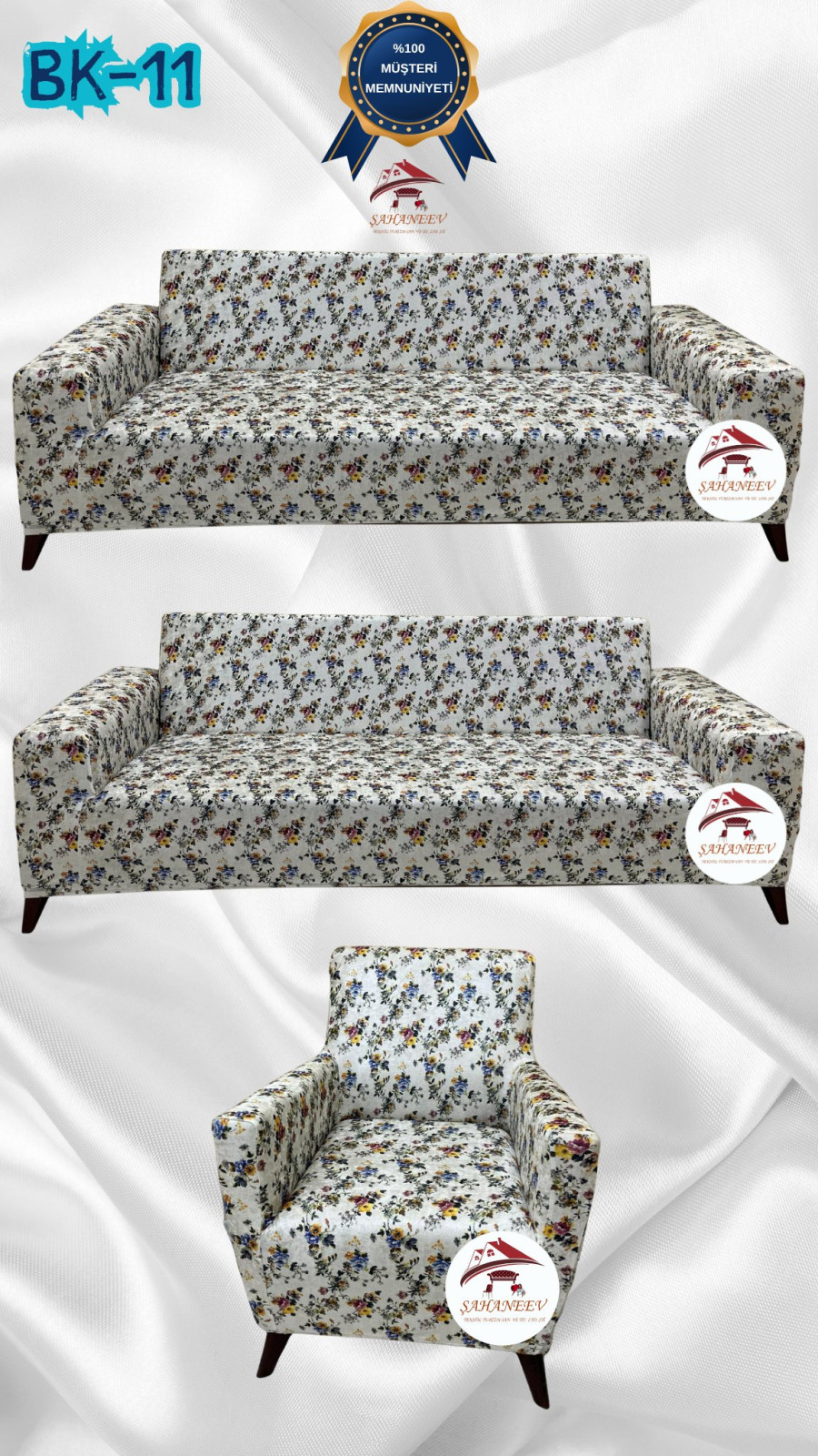 Desenli Baskılı Kadife Giydirme Koltuk Kılıfı - Elastik Esnek Koltuk Takımı Koruyucu Set Model BK-11 Renk 3+3+1 (3 Parça Set)