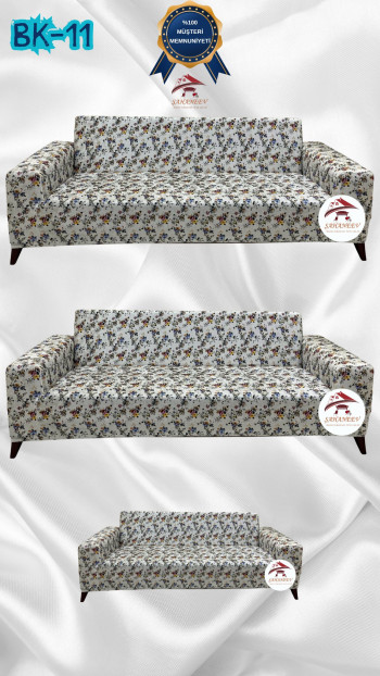 Desenli Baskılı Kadife Giydirme Koltuk Kılıfı - Elastik Esnek Koltuk Takımı Koruyucu Set Model BK-11 Renk 3+3+2 (3 Parça Set)