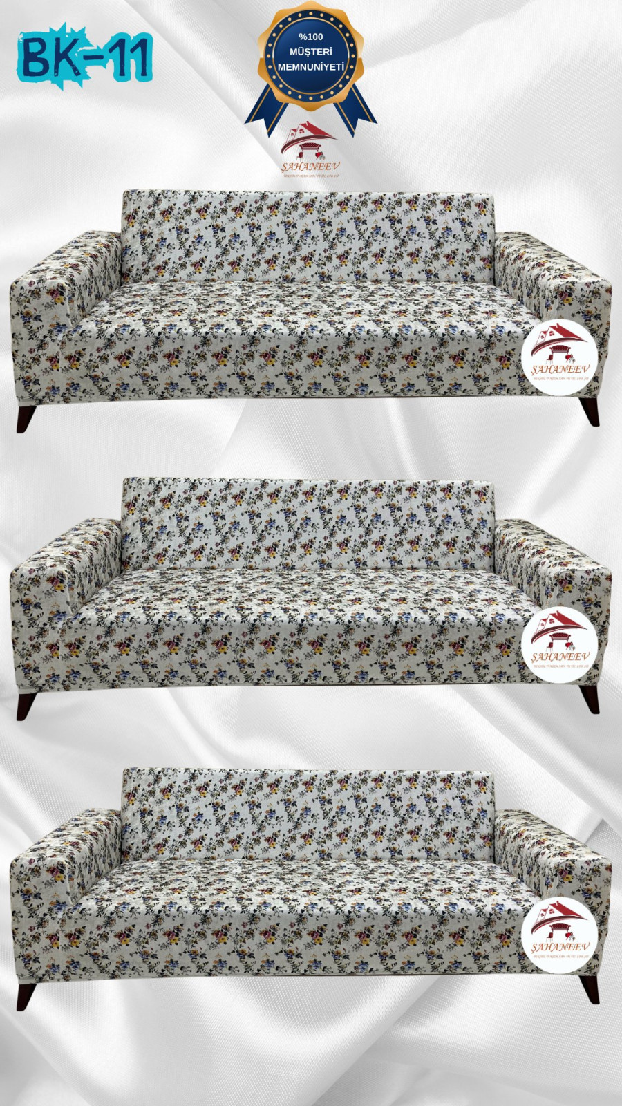 Desenli Baskılı Kadife Giydirme Koltuk Kılıfı - Elastik Esnek Koltuk Takımı Koruyucu Set Model BK-11 Renk 3+3+3 (3 Parça Set) Özel Ölçü