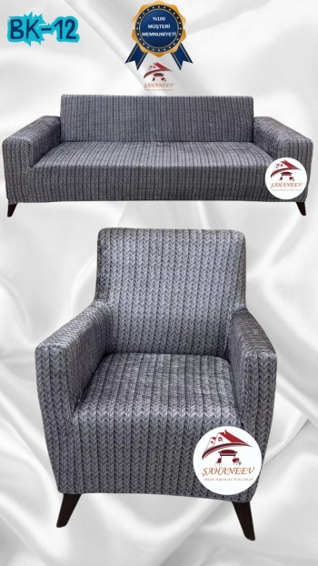 Desenli Baskılı Kadife Giydirme Koltuk Kılıfı - Elastik Esnek Koltuk Takımı Koruyucu Set Model BK-12 Renk 3+1 (2 Parça Set)