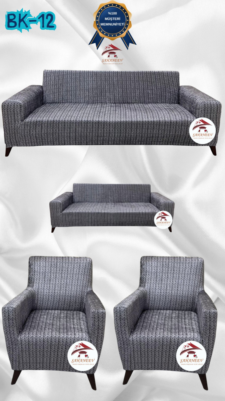 Desenli Baskılı Kadife Giydirme Koltuk Kılıfı - Elastik Esnek Koltuk Takımı Koruyucu Set Model BK-12 Renk 3+2+1+1 (4 Parça Set)