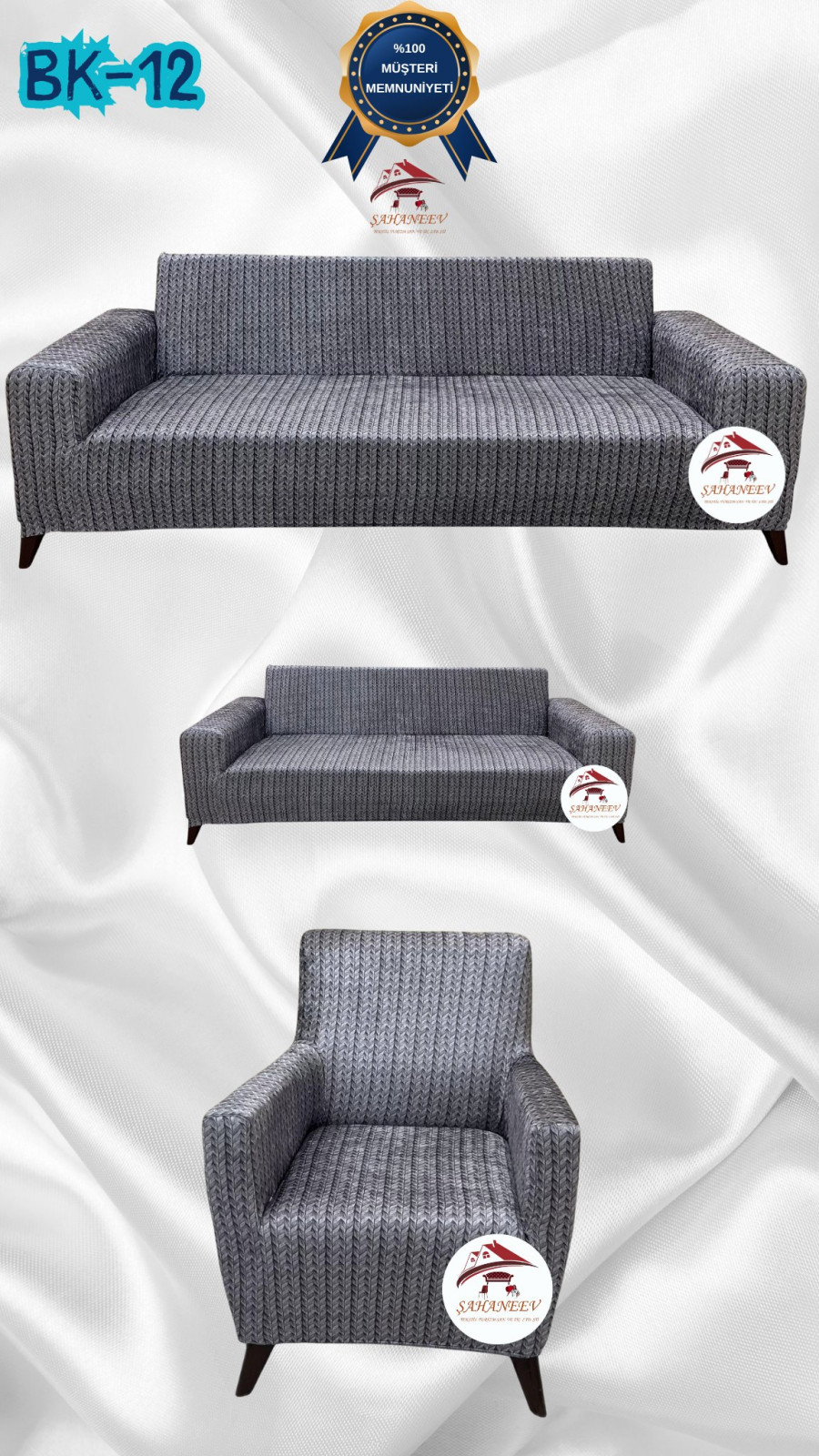 Desenli Baskılı Kadife Giydirme Koltuk Kılıfı - Elastik Esnek Koltuk Takımı Koruyucu Set Model BK-12 Renk 3+2+1 (3 Parça Set) Özel Ölçü