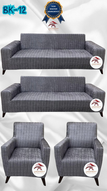 Desenli Baskılı Kadife Giydirme Koltuk Kılıfı - Elastik Esnek Koltuk Takımı Koruyucu Set Model BK-12 Renk 3+3+1+1 (4 Parça Set)