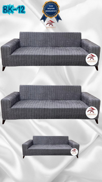 Desenli Baskılı Kadife Giydirme Koltuk Kılıfı - Elastik Esnek Koltuk Takımı Koruyucu Set Model BK-12 Renk 3+3+2 (3 Parça Set)