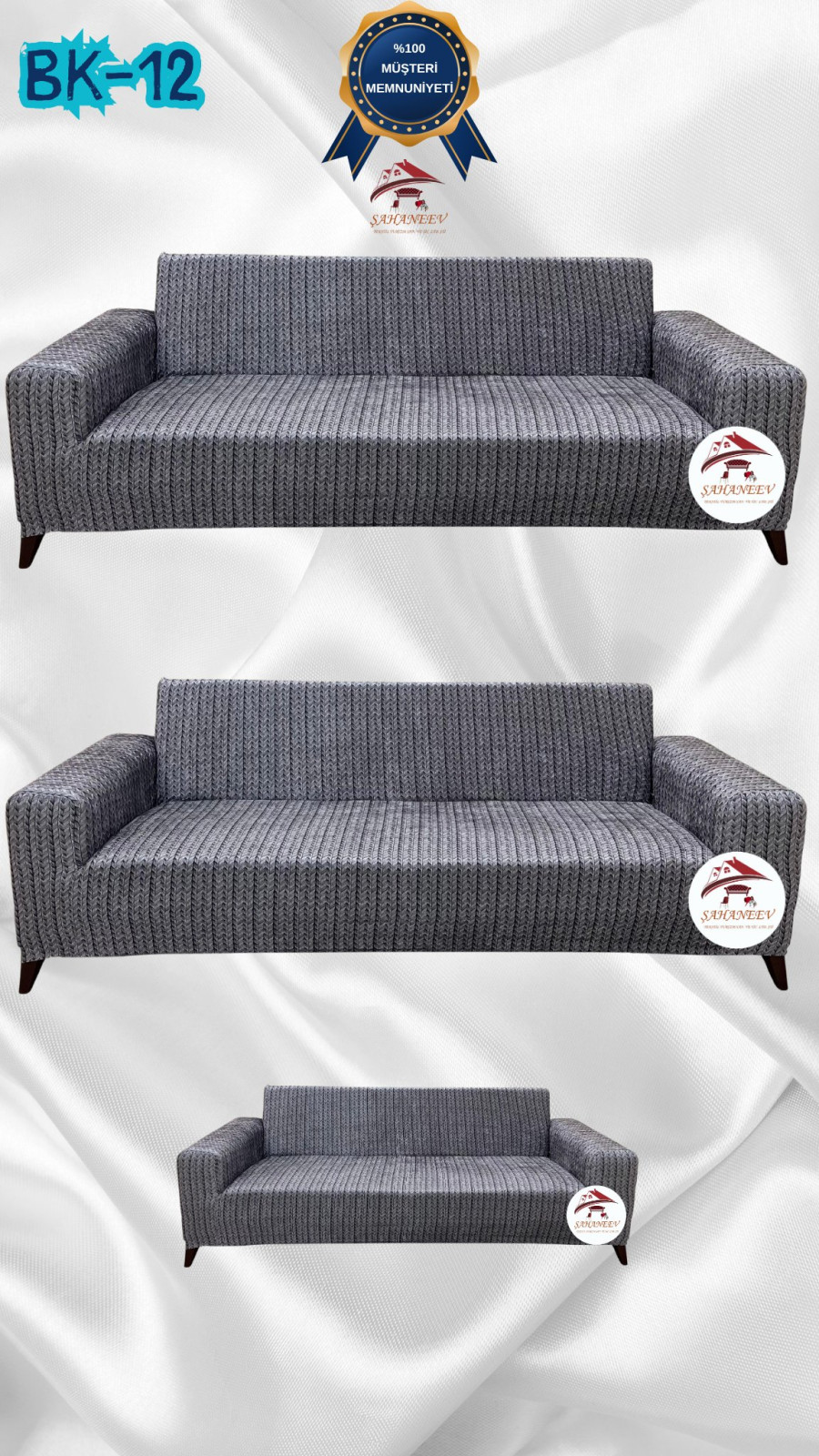 Desenli Baskılı Kadife Giydirme Koltuk Kılıfı - Elastik Esnek Koltuk Takımı Koruyucu Set Model BK-12 Renk 3+3+2 (3 Parça Set)