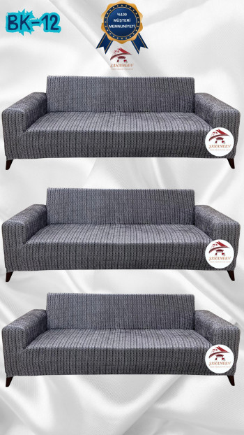 Desenli Baskılı Kadife Giydirme Koltuk Kılıfı - Elastik Esnek Koltuk Takımı Koruyucu Set Model BK-12 Renk 3+3+3 (3 Parça Set)