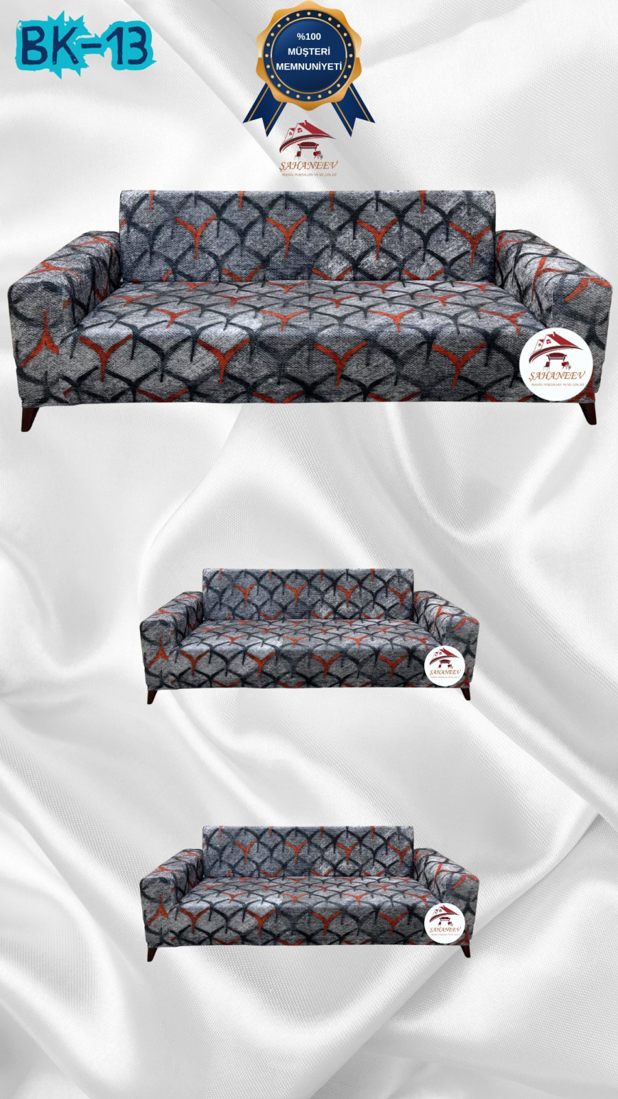 Patterned Printed Velvet Dressing Sofa Cover - Elastic Flexible Sofa Set Protector Set Model BK-13 Color 3+2+2 (3 Piece Set)