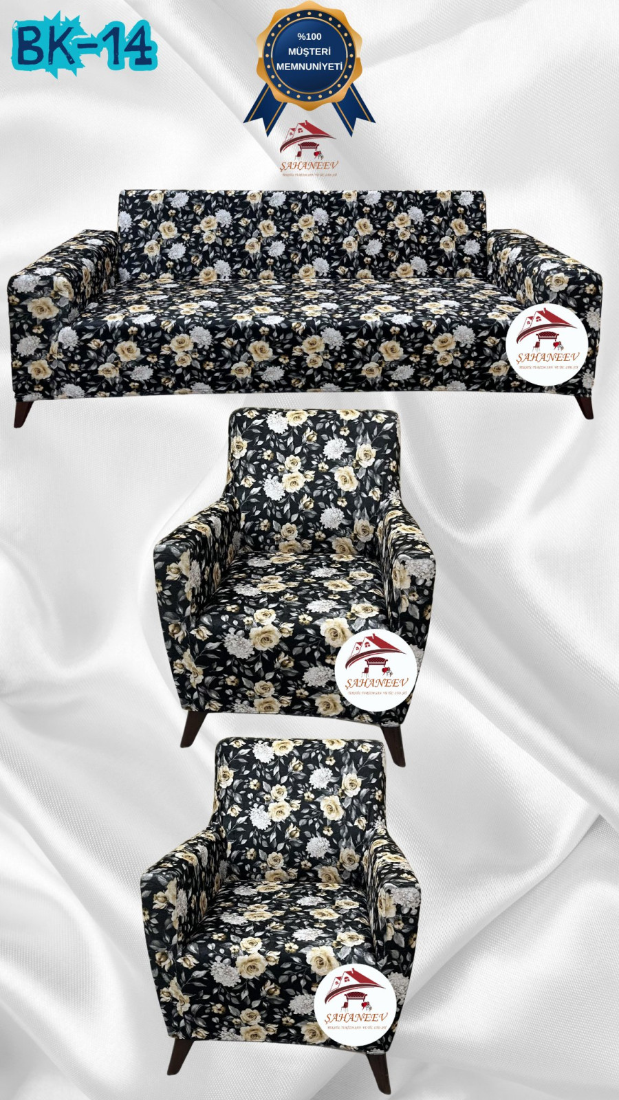 Desenli Baskılı Kadife Giydirme Koltuk Kılıfı - Elastik Esnek Koltuk Takımı Koruyucu Set Model BK-14 Renk 3+1+1 (3 Parça Set) Özel Ölçü