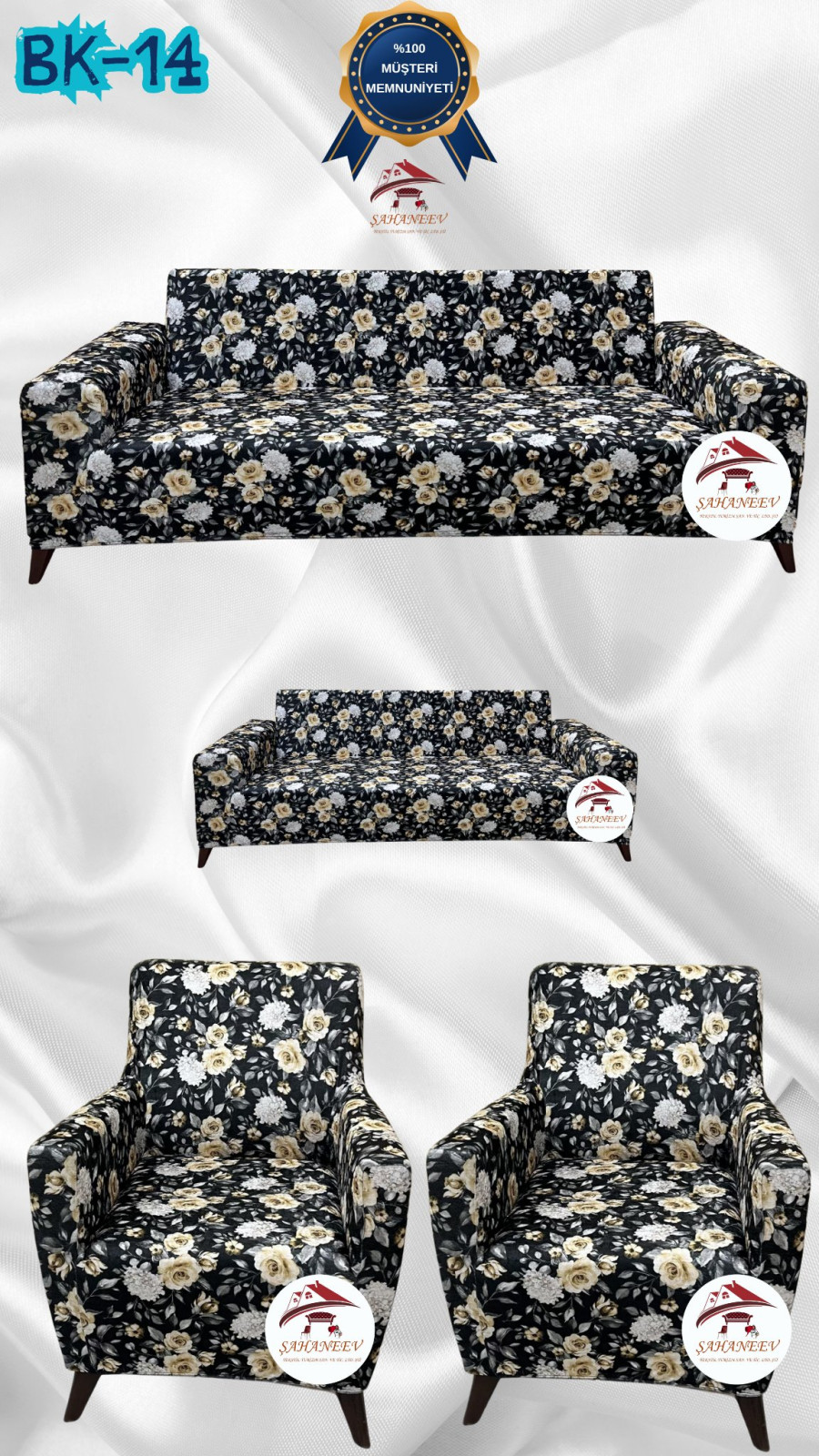 Desenli Baskılı Kadife Giydirme Koltuk Kılıfı - Elastik Esnek Koltuk Takımı Koruyucu Set Model BK-14 Renk 3+2+1+1 (4 Parça Set) Özel Ölçü