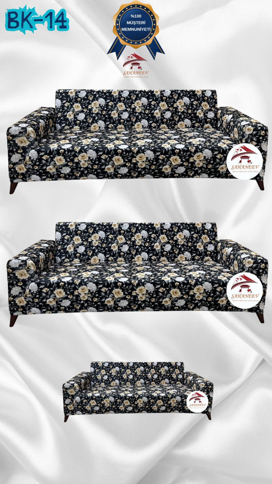 Desenli Baskılı Kadife Giydirme Koltuk Kılıfı - Elastik Esnek Koltuk Takımı Koruyucu Set Model BK-14 Renk 3+3+2 (3 Parça Set)