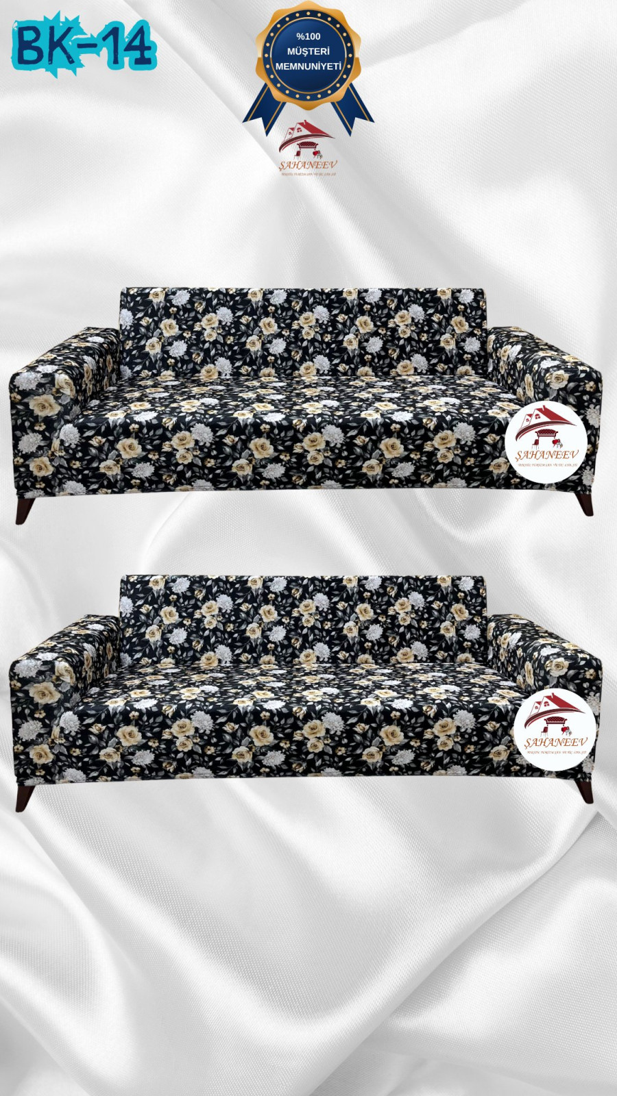 Desenli Baskılı Kadife Giydirme Koltuk Kılıfı - Elastik Esnek Koltuk Takımı Koruyucu Set Model BK-14 Renk 3+3 (2 Parça Set) Özel Ölçü