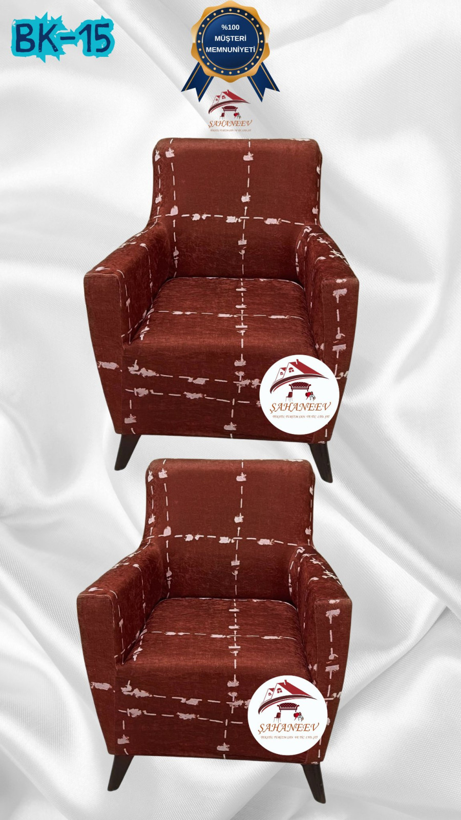 Desenli Baskılı Kadife Giydirme Koltuk Kılıfı - Elastik Esnek Koltuk Takımı Koruyucu Set Model BK-15 Renk 1+1 (2 Parça Set) Özel Ölçü