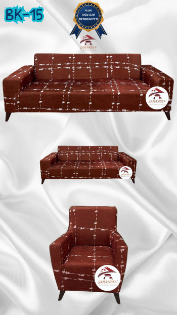 Patterned Printed Velvet Dressing Sofa Cover - Elastic Flexible Sofa Set Protector Set Model BK-15 Color 3+2+1 (3 Piece Set)