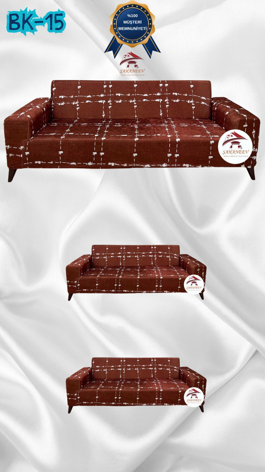 Patterned Printed Velvet Dressing Sofa Cover - Elastic Flexible Sofa Set Protector Set Model BK-15 Color 3+2+2 (3 Piece Set)