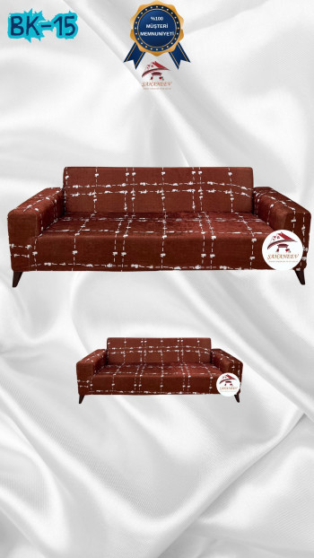 Patterned Printed Velvet Dressing Sofa Cover - Elastic Flexible Sofa Set Protector Set Model BK-15 Color 3+2 (2 Piece Set)