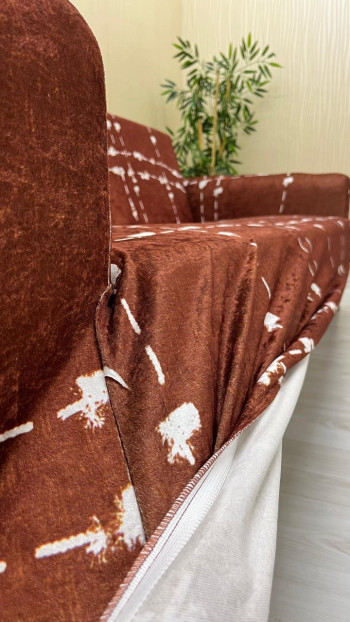 Patterned Printed Velvet Dressing Sofa Cover - Elastic Flexible Sofa Set Protector Set Model BK-15 Color 3+2 (2 Piece Set)