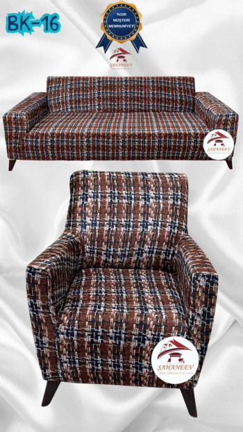 Patterned Printed Velvet Dressing Sofa Cover - Elastic Flexible Sofa Set Protector Set Model BK-16 Color 3+1 (2 Piece Set)