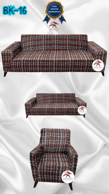 Patterned Printed Velvet Dressing Sofa Cover - Elastic Flexible Sofa Set Protector Set Model BK-16 Color 3+2+1 (3 Piece Set)