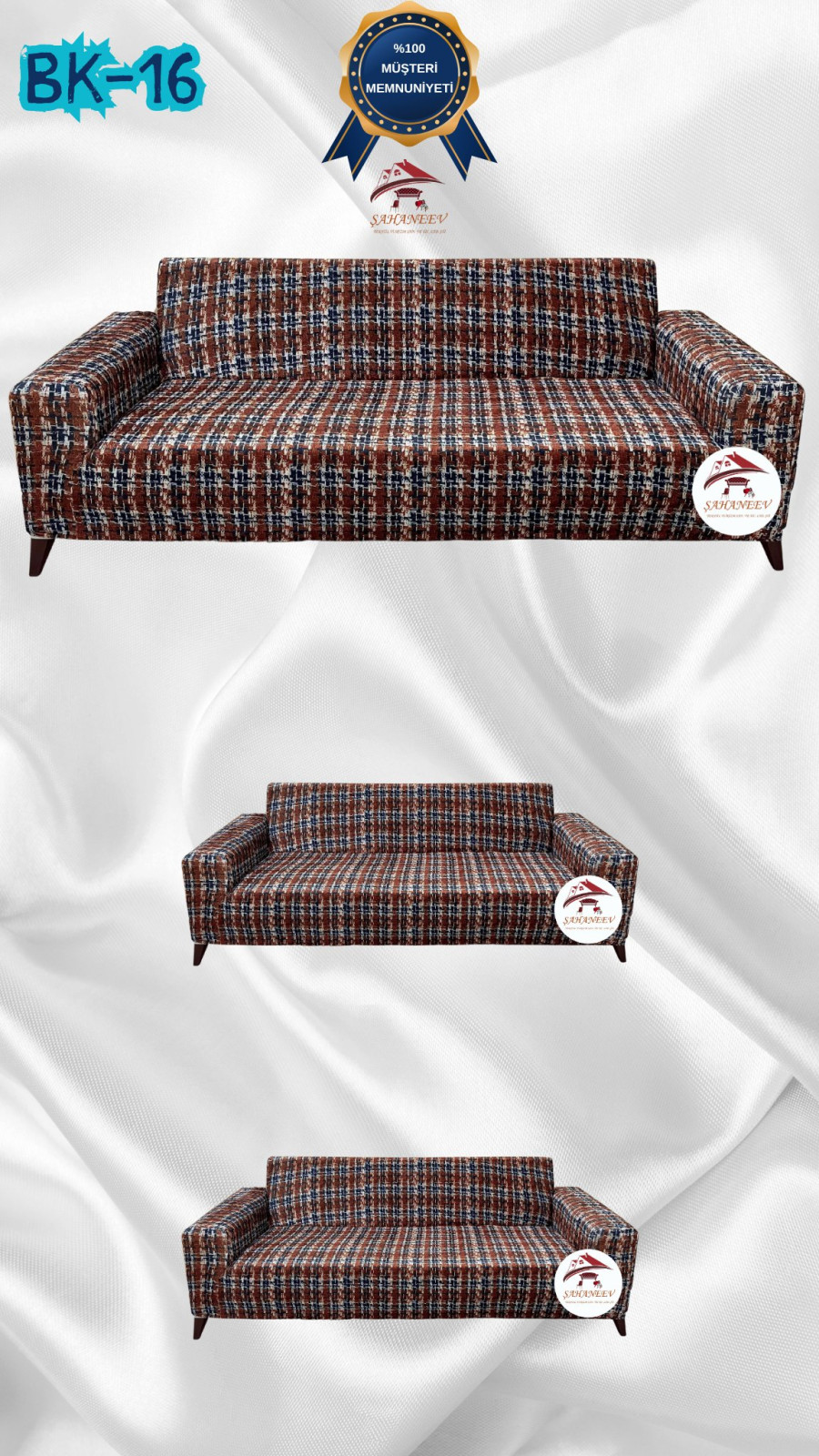 Patterned Printed Velvet Dressing Sofa Cover - Elastic Flexible Sofa Set Protector Set Model BK-16 Color 3+2+2 (3 Piece Set)