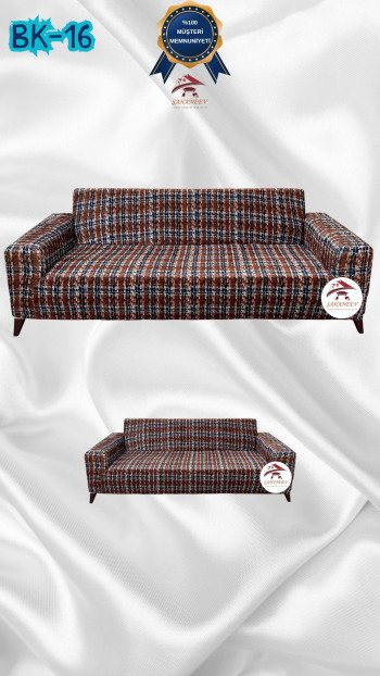 Patterned Printed Velvet Dressing Sofa Cover - Elastic Flexible Sofa Set Protector Set Model BK-16 Color 3+2 (2 Piece Set)