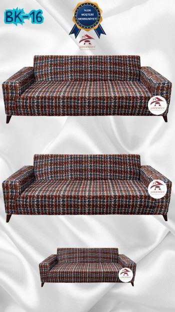 Patterned Printed Velvet Dressing Sofa Cover - Elastic Flexible Sofa Set Protector Set Model BK-16 Color 3+3+2 (3 Piece Set)