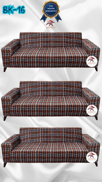 Patterned Printed Velvet Dressing Sofa Cover - Elastic Flexible Sofa Set Protector Set Model BK-16 Color 3+3+3 (3 Piece Set) Custom Size