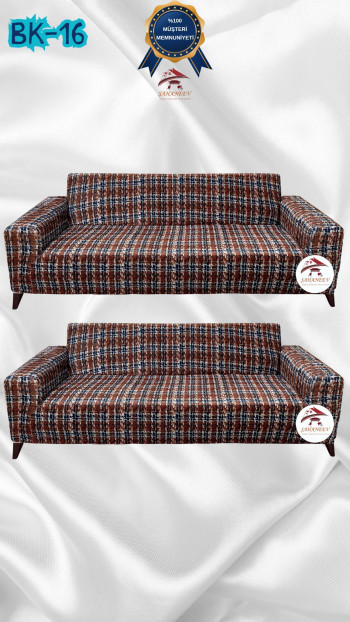 Patterned Printed Velvet Dressing Sofa Cover - Elastic Flexible Sofa Set Protector Set Model BK-16 Color 3+3 (2 Piece Set)